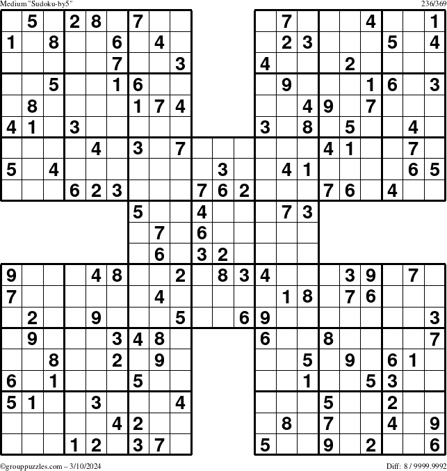 The grouppuzzles.com Medium Sudoku-by5 puzzle for Sunday March 10, 2024