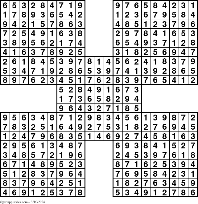 The grouppuzzles.com Answer grid for the Sudoku-by5 puzzle for Sunday March 10, 2024