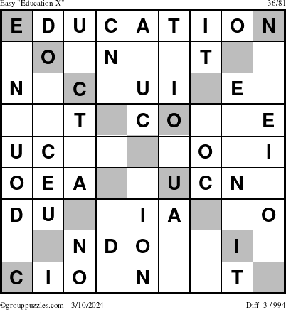 The grouppuzzles.com Easy Education-X puzzle for Sunday March 10, 2024
