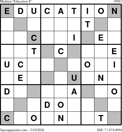 The grouppuzzles.com Medium Education-X puzzle for Sunday March 10, 2024