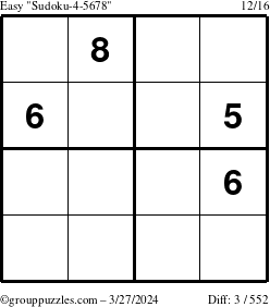 The grouppuzzles.com Easy Sudoku-4-5678 puzzle for Wednesday March 27, 2024