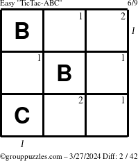 The grouppuzzles.com Easy TicTac-ABC puzzle for Wednesday March 27, 2024 with all 2 steps marked