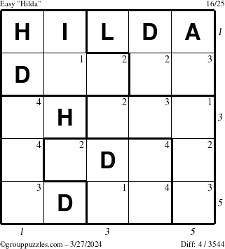 The grouppuzzles.com Easy Hilda puzzle for Wednesday March 27, 2024 with all 4 steps marked