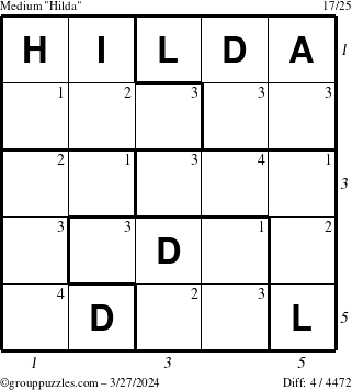 The grouppuzzles.com Medium Hilda puzzle for Wednesday March 27, 2024 with all 4 steps marked