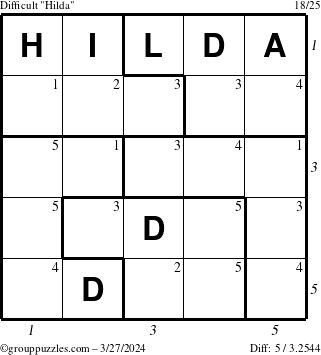 The grouppuzzles.com Difficult Hilda puzzle for Wednesday March 27, 2024 with all 5 steps marked