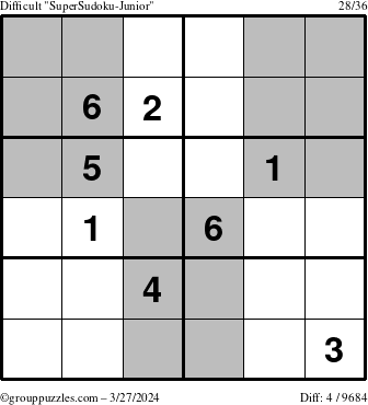 The grouppuzzles.com Difficult SuperSudoku-Junior puzzle for Wednesday March 27, 2024