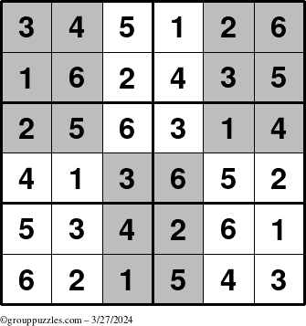 The grouppuzzles.com Answer grid for the SuperSudoku-Junior puzzle for Wednesday March 27, 2024