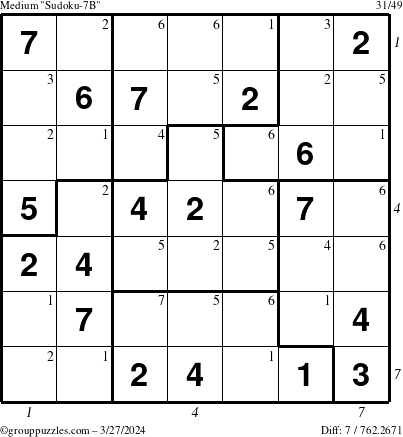 The grouppuzzles.com Medium Sudoku-7B puzzle for Wednesday March 27, 2024 with all 7 steps marked
