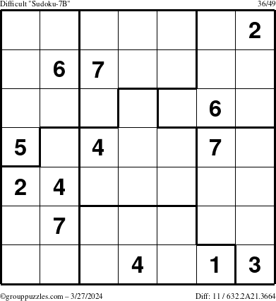 The grouppuzzles.com Difficult Sudoku-7B puzzle for Wednesday March 27, 2024