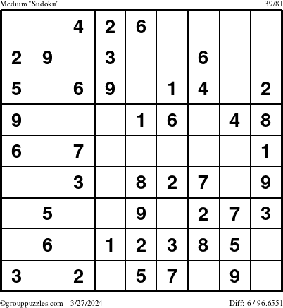 The grouppuzzles.com Medium Sudoku puzzle for Wednesday March 27, 2024