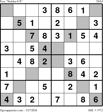 The grouppuzzles.com Easy Sudoku-8-X puzzle for Wednesday March 27, 2024