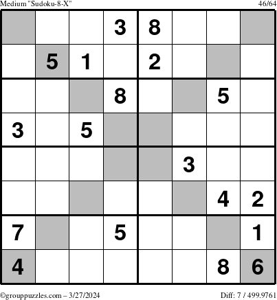 The grouppuzzles.com Medium Sudoku-8-X puzzle for Wednesday March 27, 2024