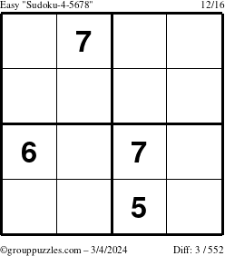 The grouppuzzles.com Easy Sudoku-4-5678 puzzle for Monday March 4, 2024