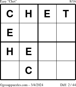 The grouppuzzles.com Easy Chet puzzle for Monday March 4, 2024