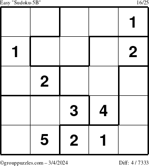 The grouppuzzles.com Easy Sudoku-5B puzzle for Monday March 4, 2024