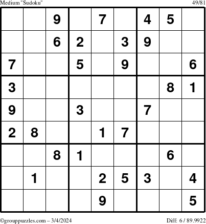 The grouppuzzles.com Medium Sudoku puzzle for Monday March 4, 2024