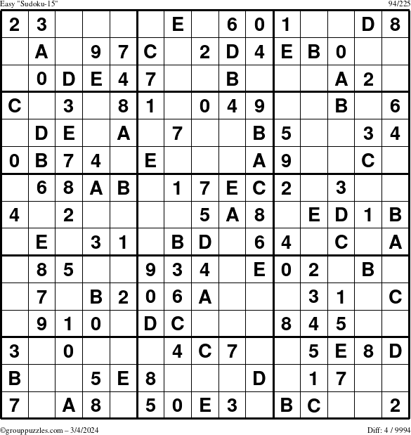 The grouppuzzles.com Easy Sudoku-15 puzzle for Monday March 4, 2024