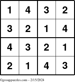 The grouppuzzles.com Answer grid for the Sudoku-4 puzzle for Thursday February 15, 2024