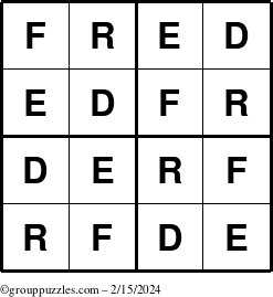 The grouppuzzles.com Answer grid for the Fred puzzle for Thursday February 15, 2024