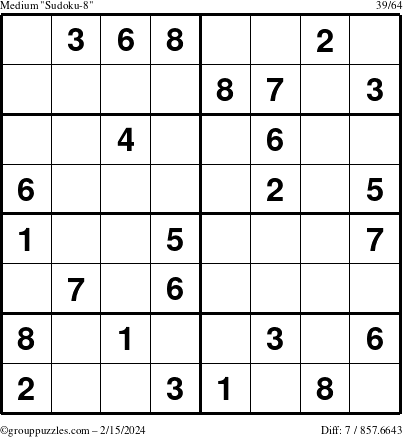 The grouppuzzles.com Medium Sudoku-8 puzzle for Thursday February 15, 2024