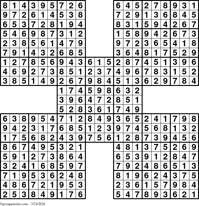 The grouppuzzles.com Answer grid for the Sudoku-by5 puzzle for Sunday March 24, 2024