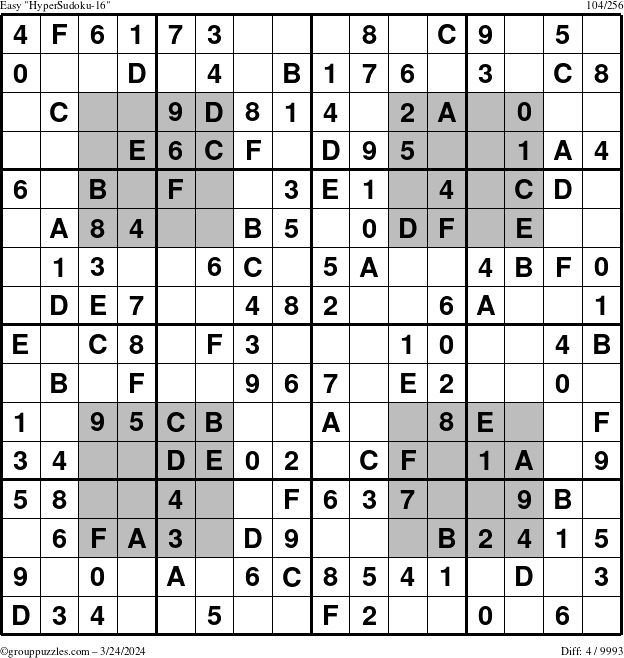 The grouppuzzles.com Easy HyperSudoku-16 puzzle for Sunday March 24, 2024