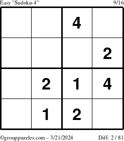 The grouppuzzles.com Easy Sudoku-4 puzzle for Thursday March 21, 2024