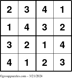 The grouppuzzles.com Answer grid for the Sudoku-4 puzzle for Thursday March 21, 2024