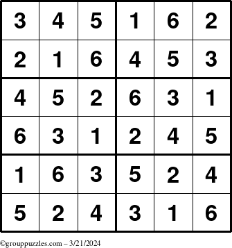 The grouppuzzles.com Answer grid for the Sudoku-Junior puzzle for Thursday March 21, 2024