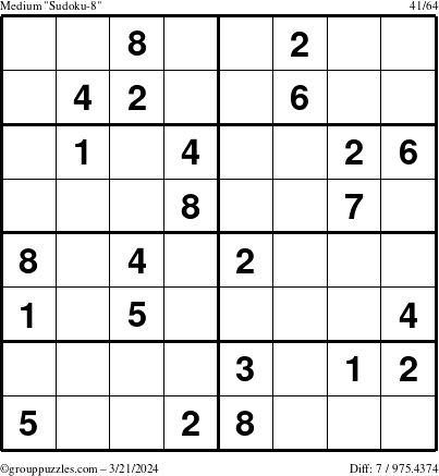 The grouppuzzles.com Medium Sudoku-8 puzzle for Thursday March 21, 2024