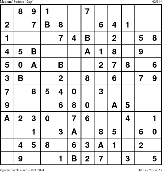The grouppuzzles.com Medium Sudoku-12up puzzle for Thursday March 21, 2024