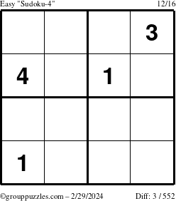 The grouppuzzles.com Easy Sudoku-4 puzzle for Thursday February 29, 2024