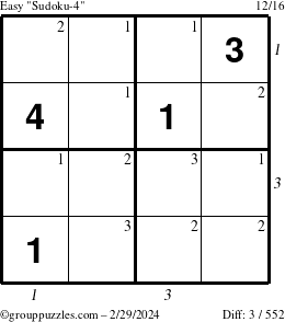 The grouppuzzles.com Easy Sudoku-4 puzzle for Thursday February 29, 2024 with all 3 steps marked