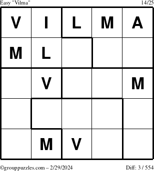 The grouppuzzles.com Easy Vilma puzzle for Thursday February 29, 2024