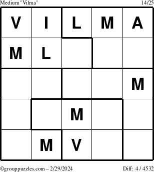 The grouppuzzles.com Medium Vilma puzzle for Thursday February 29, 2024