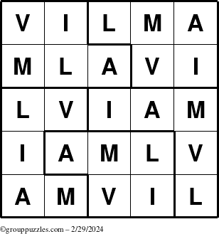 The grouppuzzles.com Answer grid for the Vilma puzzle for Thursday February 29, 2024