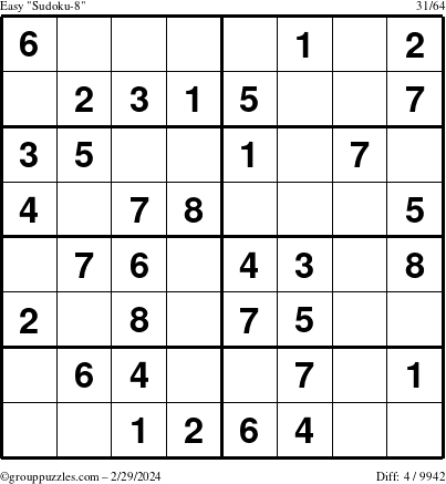 The grouppuzzles.com Easy Sudoku-8 puzzle for Thursday February 29, 2024