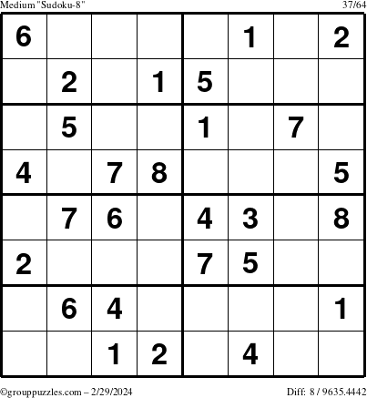 The grouppuzzles.com Medium Sudoku-8 puzzle for Thursday February 29, 2024
