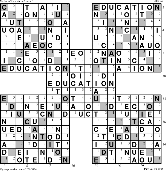 The grouppuzzles.com Medium Education-Xtreme puzzle for Thursday February 29, 2024 with all 6 steps marked