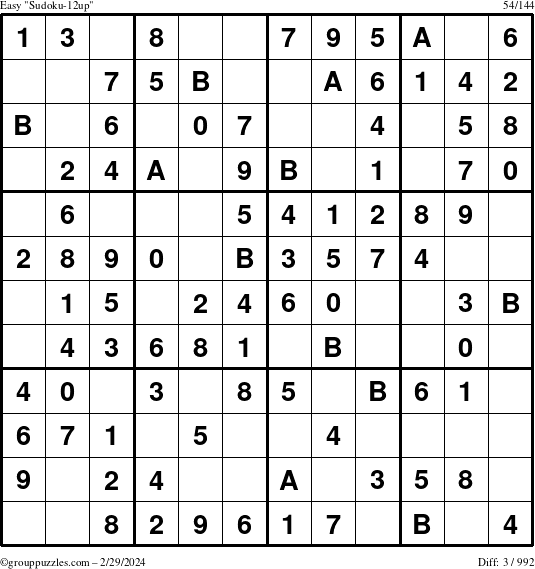 The grouppuzzles.com Easy Sudoku-12up puzzle for Thursday February 29, 2024
