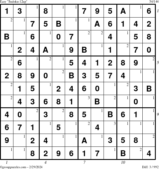 The grouppuzzles.com Easy Sudoku-12up puzzle for Thursday February 29, 2024 with all 3 steps marked