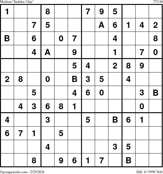 The grouppuzzles.com Medium Sudoku-12up puzzle for Thursday February 29, 2024