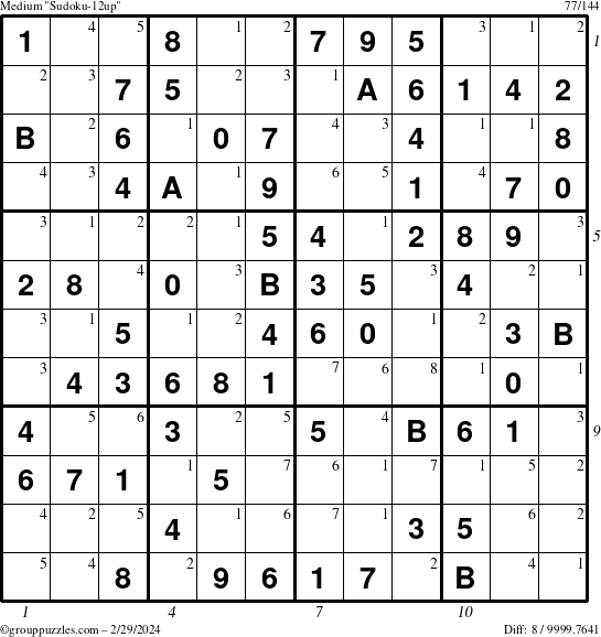 The grouppuzzles.com Medium Sudoku-12up puzzle for Thursday February 29, 2024 with all 8 steps marked