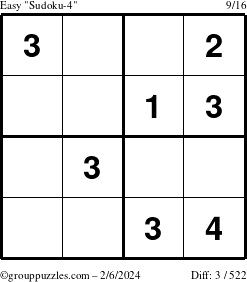 The grouppuzzles.com Easy Sudoku-4 puzzle for Tuesday February 6, 2024