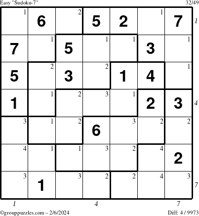 The grouppuzzles.com Easy Sudoku-7 puzzle for Tuesday February 6, 2024 with all 4 steps marked