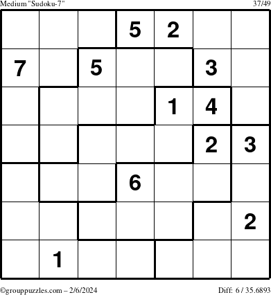 The grouppuzzles.com Medium Sudoku-7 puzzle for Tuesday February 6, 2024