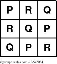 The grouppuzzles.com Answer grid for the TicTac-PQR puzzle for Friday February 9, 2024