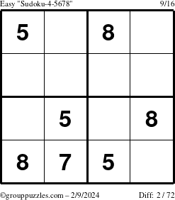 The grouppuzzles.com Easy Sudoku-4-5678 puzzle for Friday February 9, 2024
