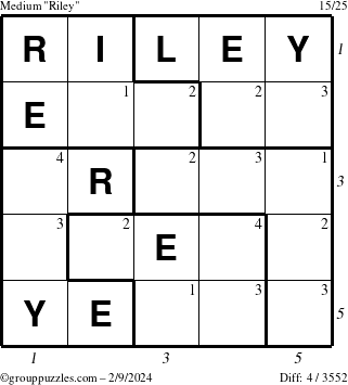 The grouppuzzles.com Medium Riley puzzle for Friday February 9, 2024 with all 4 steps marked