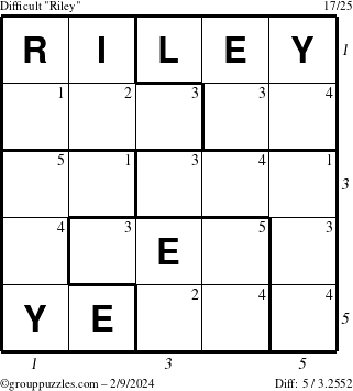 The grouppuzzles.com Difficult Riley puzzle for Friday February 9, 2024 with all 5 steps marked